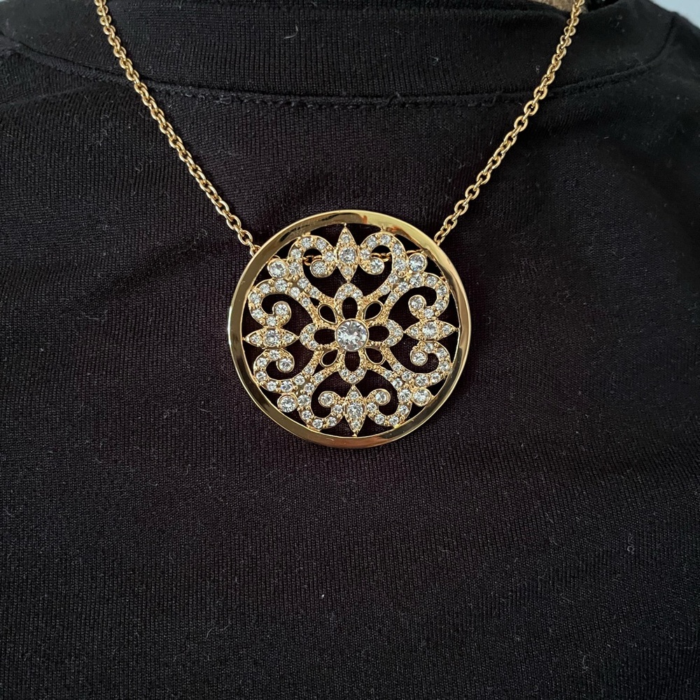 Gold Filigree Medallion Touchstone Crystal Necklace by Swarovski